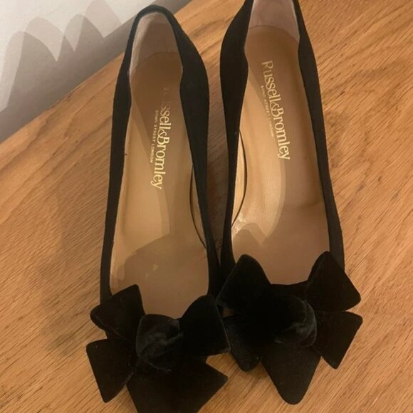 Russell & Bromley Suede Court Shoes with Bows - Picture 1 of 3